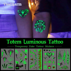 VeeCharm - Tribal Totem Temporary Tattoo Stickers Luminous Tattoos Body Art Makeup Fake Tattoo Waterproof Removable, 1/16 Sheet - KawaSocks