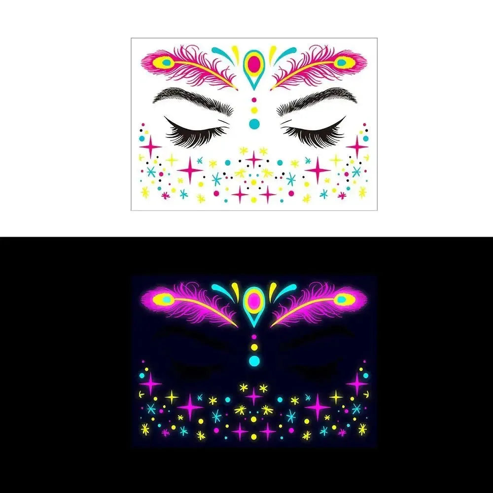 Fluorescent Face Stickers Glow in The Dark Waterproof Decorations Stickers Face Body Paint New Glowing Tattoos Music Festival - KawaSocks