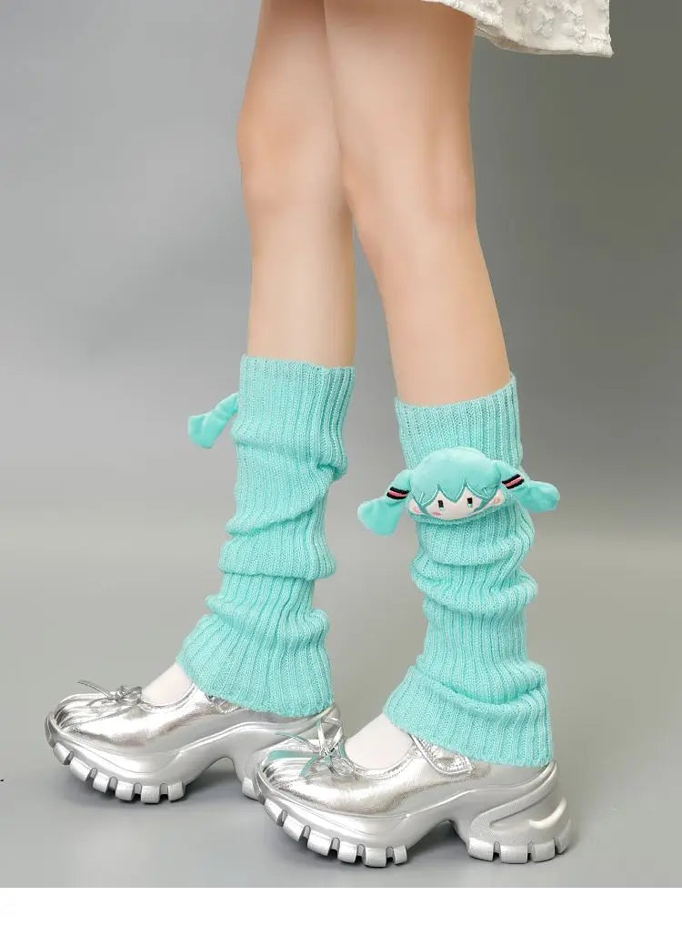 Hatsune Miku Green Knitted Pile Socks Mid-tube Autumn/winter Cute Pink Personality Doll Calf Cover