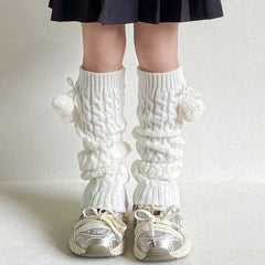 Korean Style Children's Leg Warmers Balletcore JK Knitted Leg Cover Long Stockings Foot Cover Plush Ball Leg Socks Children's