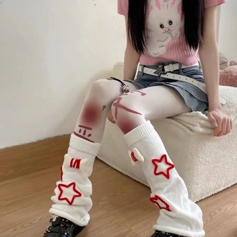 Stocking White Cute Dog Bones Y2k Millenial Spice Girls Subculture Knitted Cotton JK Loose Socks Subculture Leg Warmer