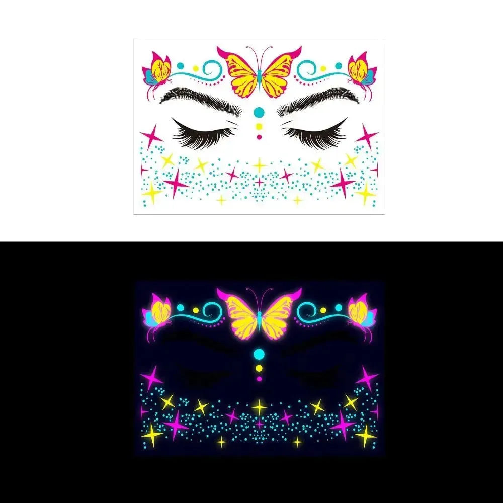 Fluorescent Face Stickers Glow in The Dark Waterproof Decorations Stickers Face Body Paint New Glowing Tattoos Music Festival - KawaSocks