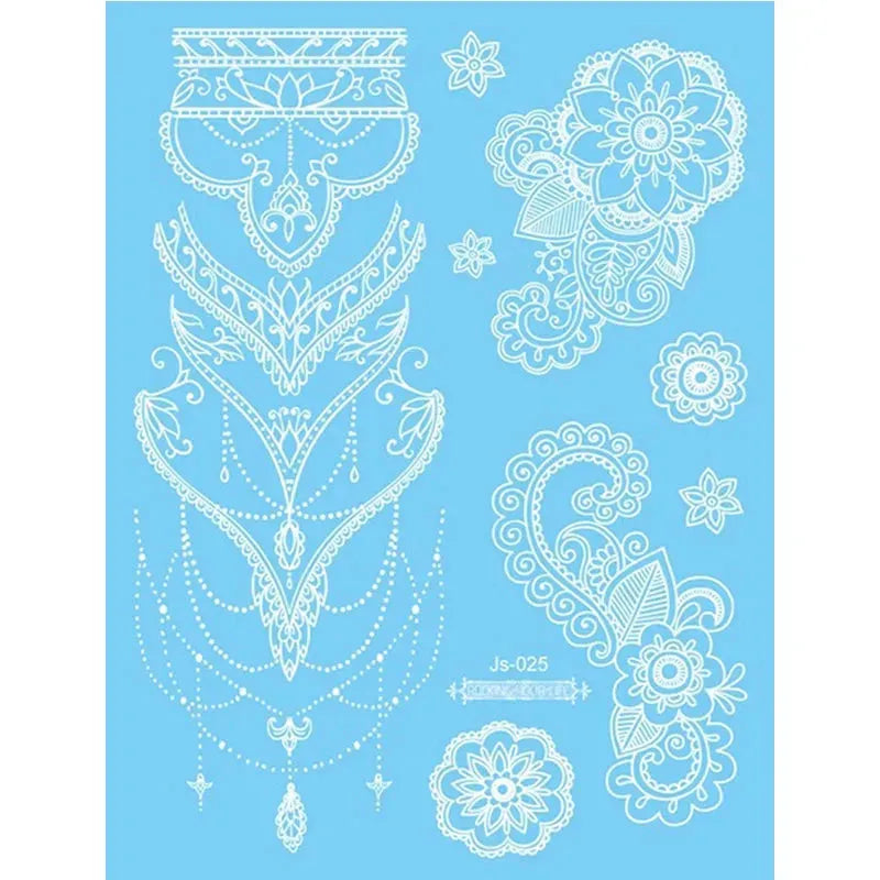 White Lace Jewelry Temporary Tattoo Sticker Waterproof Indian Henna Tattoo Body Art Tattoo Sticker Bride Wedding Lace Flower - KawaSocks