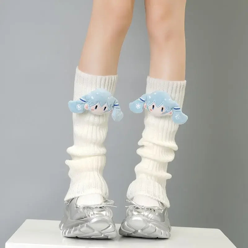 Hatsune Miku Green Knitted Pile Socks Mid-tube Autumn/winter Cute Pink Personality Doll Calf Cover