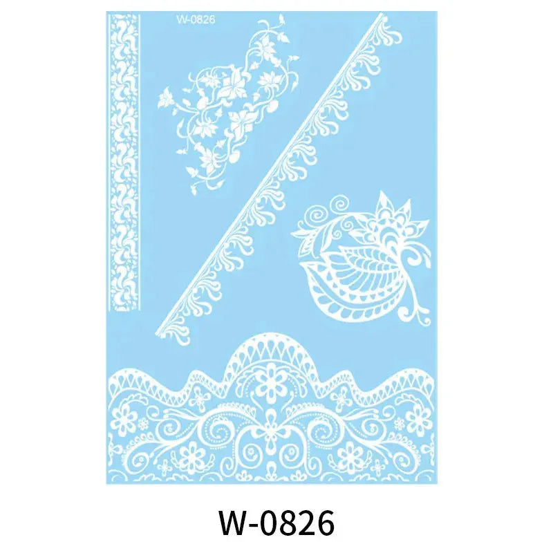 White Lace Jewelry Temporary Tattoo Sticker Waterproof Indian Henna Tattoo Body Art Tattoo Sticker Bride Wedding Lace Flower - KawaSocks