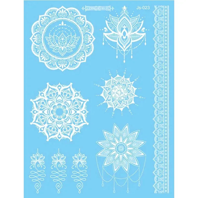 White Lace Jewelry Temporary Tattoo Sticker Waterproof Indian Henna Tattoo Body Art Tattoo Sticker Bride Wedding Lace Flower - KawaSocks