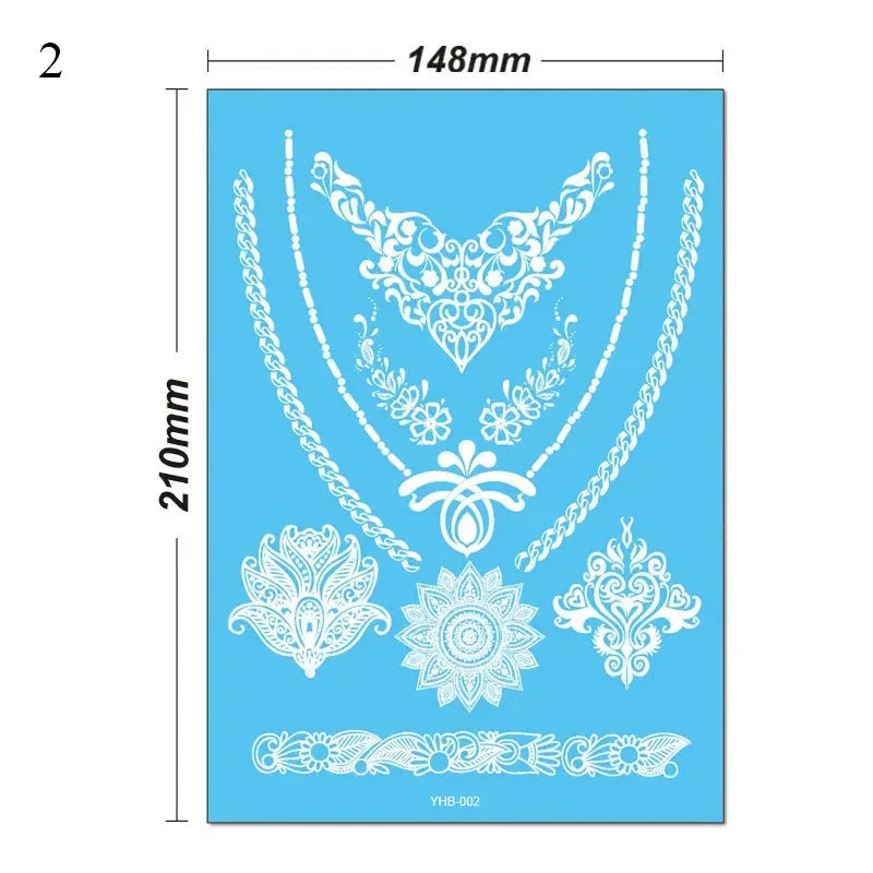 White Lace Jewelry Temporary Tattoo Sticker Waterproof Indian Henna Tattoo Body Art Tattoo Sticker Bride Wedding Lace Flower - KawaSocks