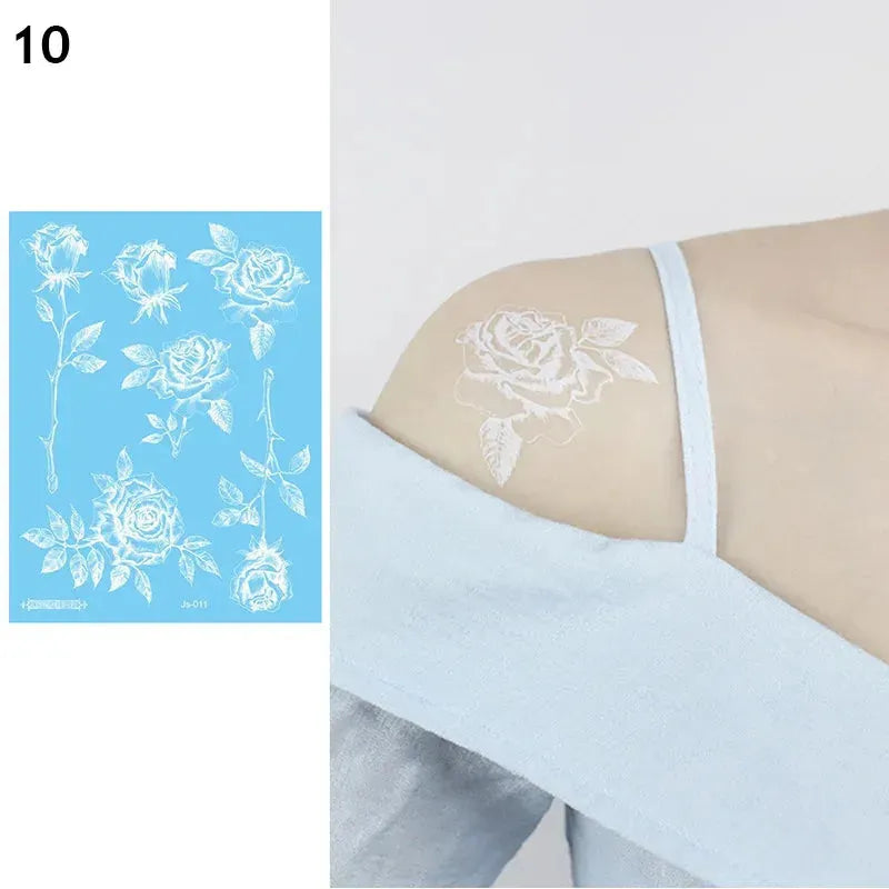 White Lace Jewelry Temporary Tattoo Sticker Waterproof Indian Henna Tattoo Body Art Tattoo Sticker Bride Wedding Lace Flower - KawaSocks