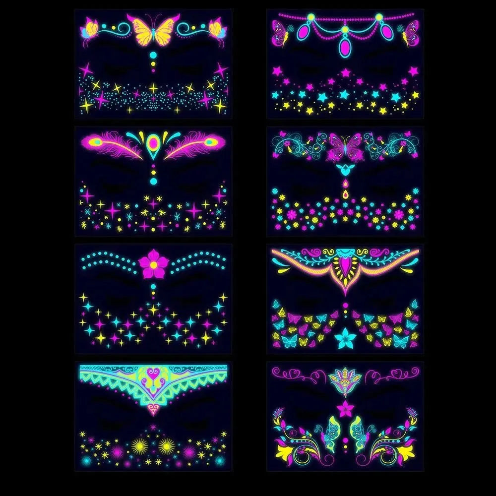 Fluorescent Face Stickers Glow in The Dark Waterproof Decorations Stickers Face Body Paint New Glowing Tattoos Music Festival - KawaSocks