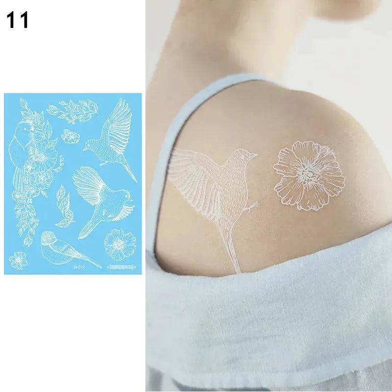 White Lace Jewelry Temporary Tattoo Sticker Waterproof Indian Henna Tattoo Body Art Tattoo Sticker Bride Wedding Lace Flower - KawaSocks