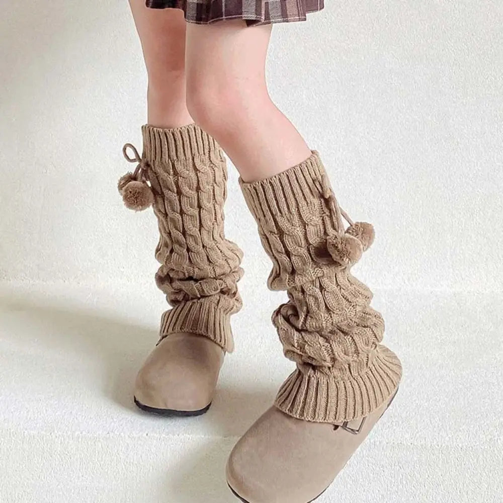 Korean Style Children's Leg Warmers Balletcore JK Knitted Leg Cover Long Stockings Foot Cover Plush Ball Leg Socks Children's