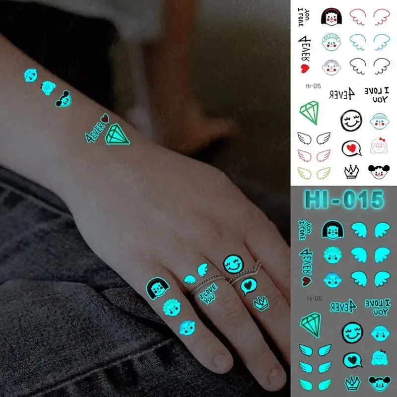 5pcs Blue Luminous Glow Tattoo Sticker Constellation Waterproof Temporary Tatoo Small Finger Wrist Fake Tatto - KawaSocks