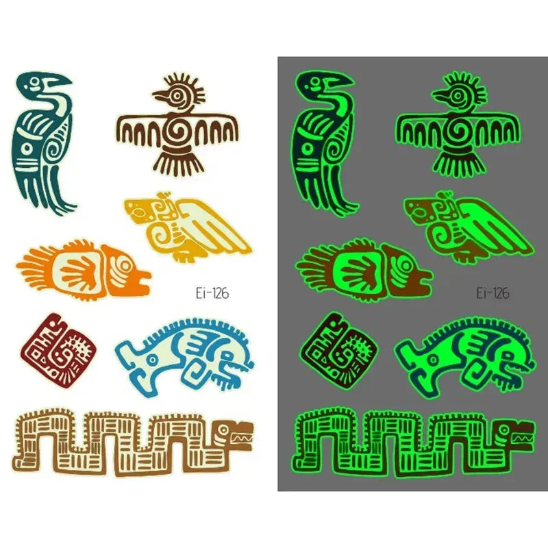 VeeCharm - Tribal Totem Temporary Tattoo Stickers Luminous Tattoos Body Art Makeup Fake Tattoo Waterproof Removable, 1/16 Sheet - KawaSocks