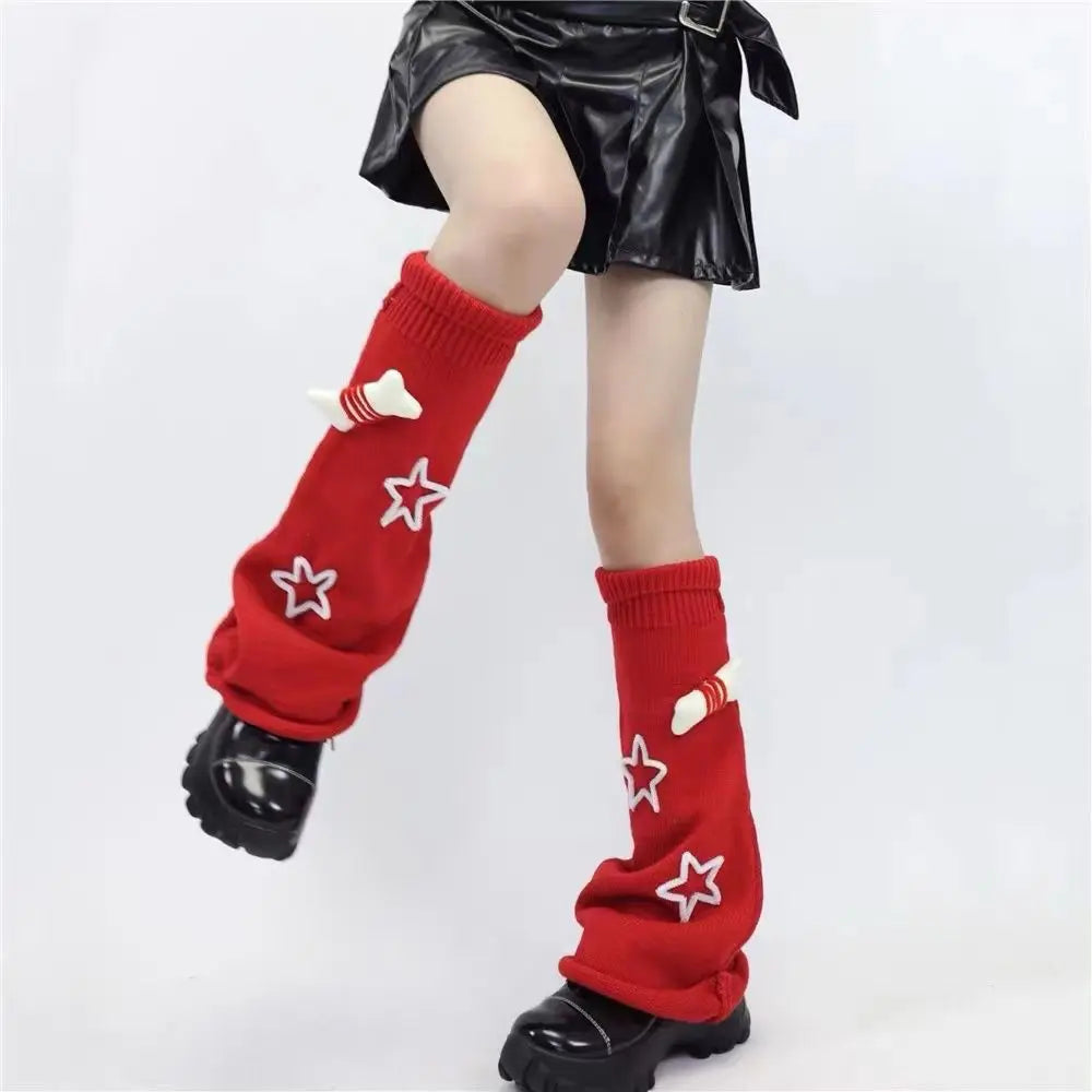 Stocking White Cute Dog Bones Y2k Millenial Spice Girls Subculture Knitted Cotton JK Loose Socks Subculture Leg Warmer