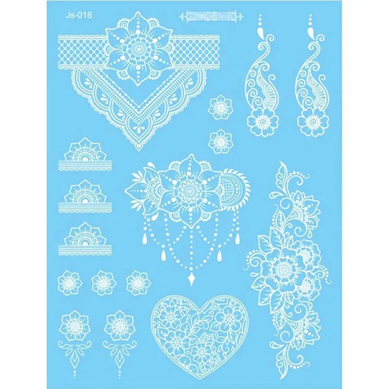 White Lace Jewelry Temporary Tattoo Sticker Waterproof Indian Henna Tattoo Body Art Tattoo Sticker Bride Wedding Lace Flower - KawaSocks