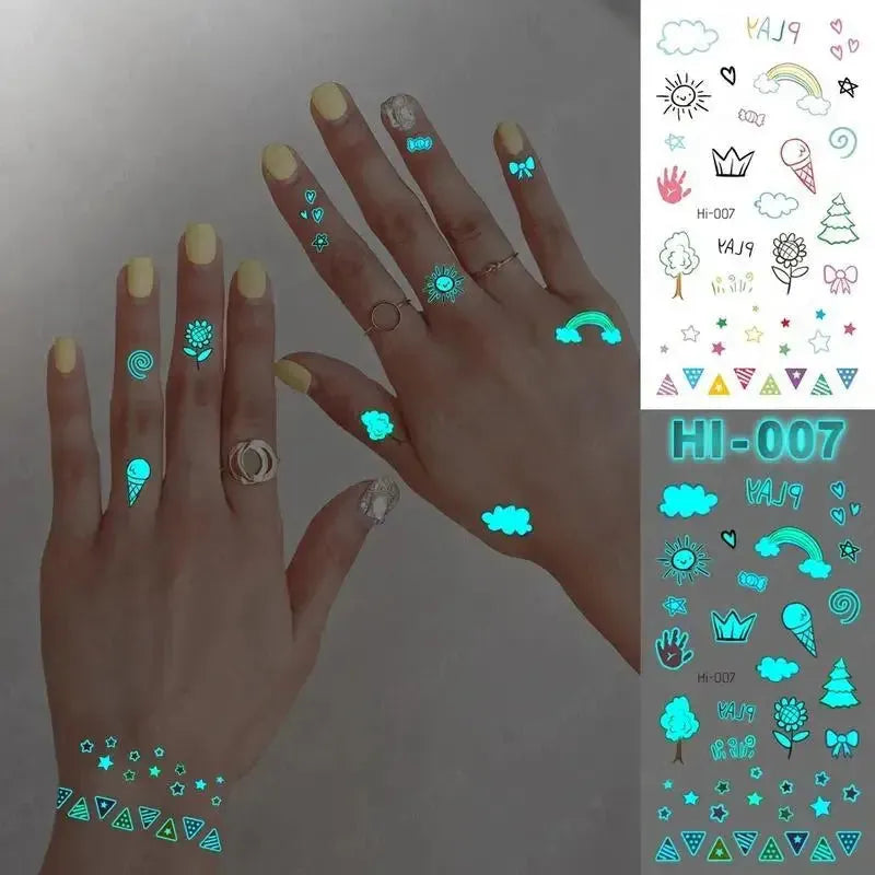 5pcs Blue Luminous Glow Tattoo Sticker Constellation Waterproof Temporary Tatoo Small Finger Wrist Fake Tatto - KawaSocks