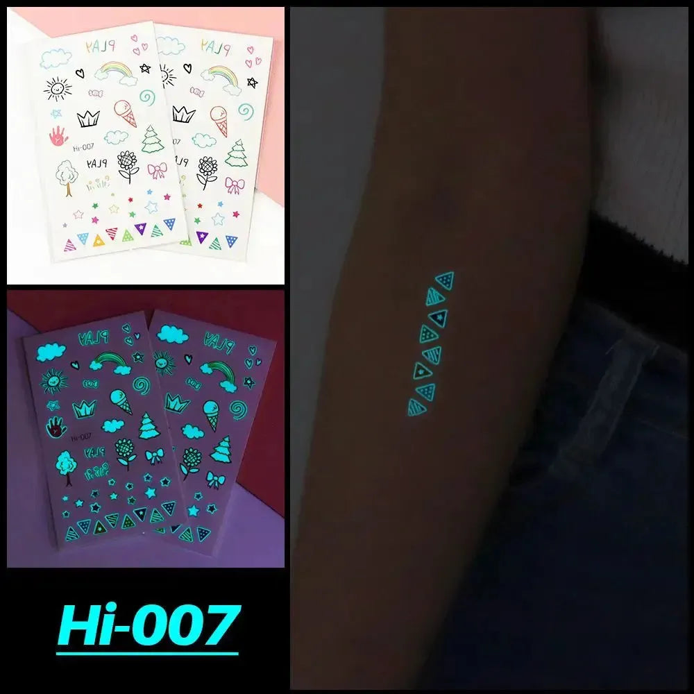 Waterproof Fluorescent Star Feather Body Art Blue Luminous Fake Tattoo Tattoo Sticker Temporary Tattoos - KawaSocks