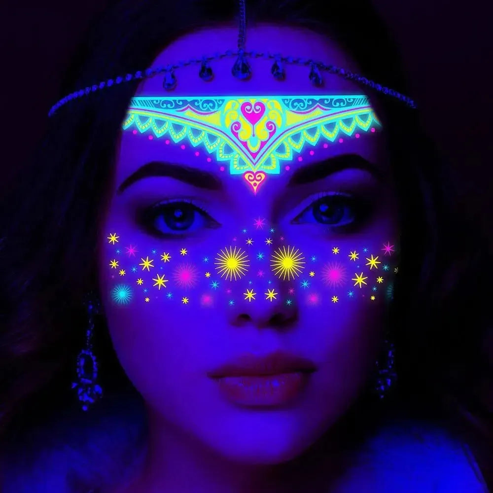 Fluorescent Face Stickers Glow in The Dark Waterproof Decorations Stickers Face Body Paint New Glowing Tattoos Music Festival - KawaSocks