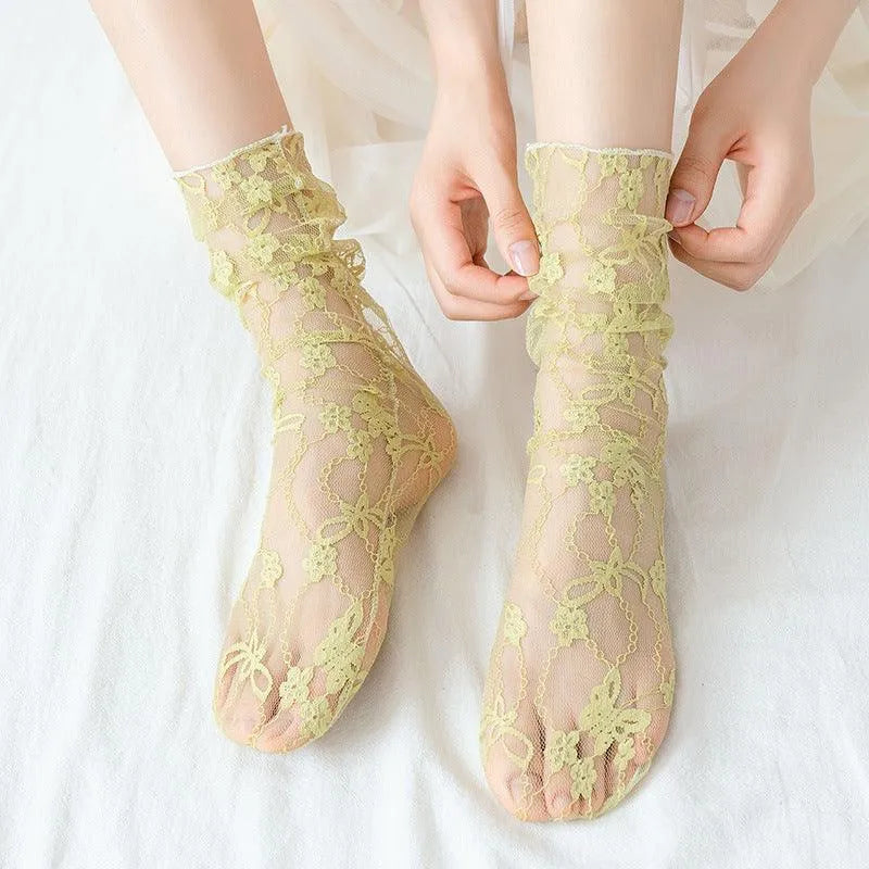 Seamless Socks for Women | Lace Crew Socks | Cute Womens Socks - KawaSocks