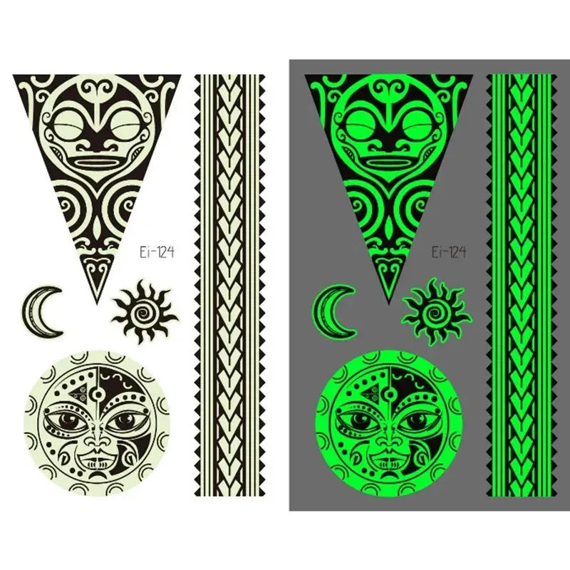 VeeCharm - Tribal Totem Temporary Tattoo Stickers Luminous Tattoos Body Art Makeup Fake Tattoo Waterproof Removable, 1/16 Sheet - KawaSocks