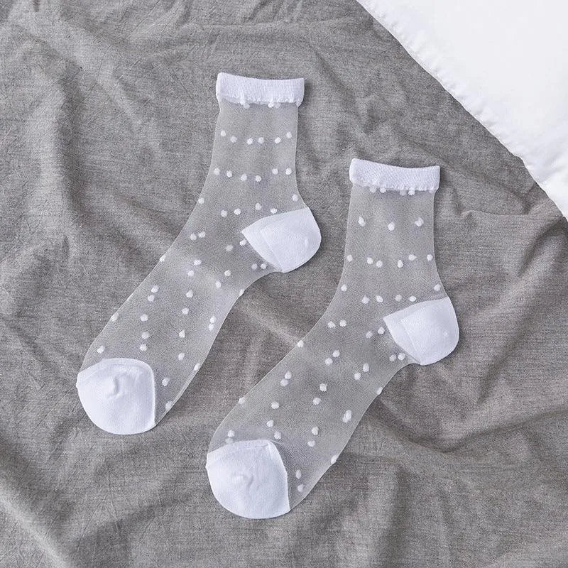 See Through Socks | Sheer Crew Socks | Polka Dot Socks - KawaSocks