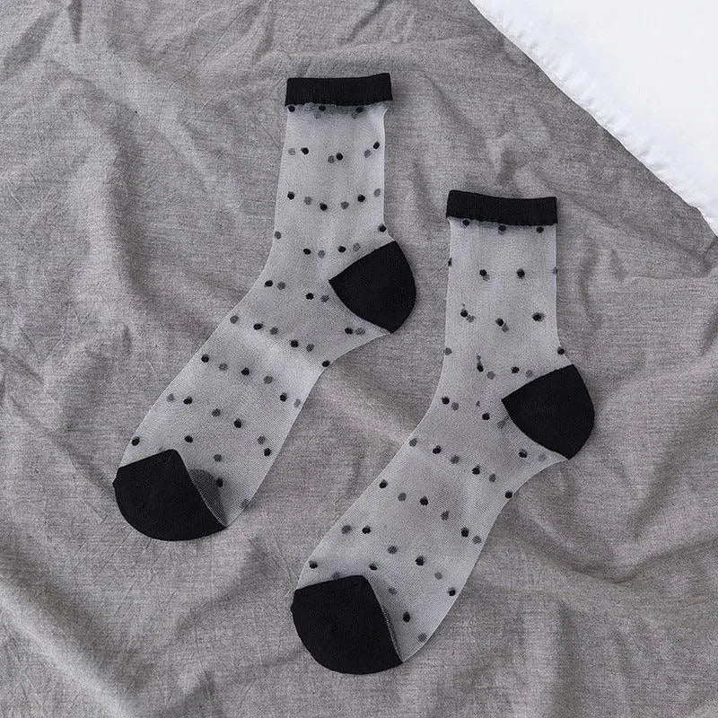 See Through Socks | Sheer Crew Socks | Polka Dot Socks - KawaSocks