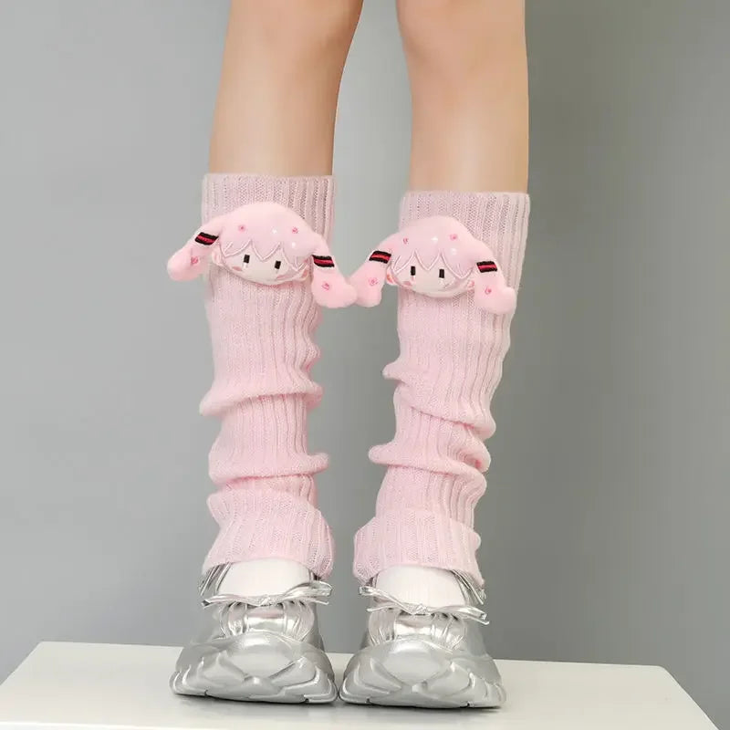 Hatsune Miku Green Knitted Pile Socks Mid-tube Autumn/winter Cute Pink Personality Doll Calf Cover