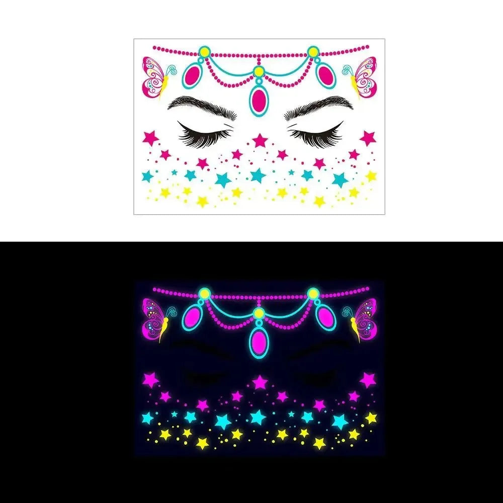 Fluorescent Face Stickers Glow in The Dark Waterproof Decorations Stickers Face Body Paint New Glowing Tattoos Music Festival - KawaSocks