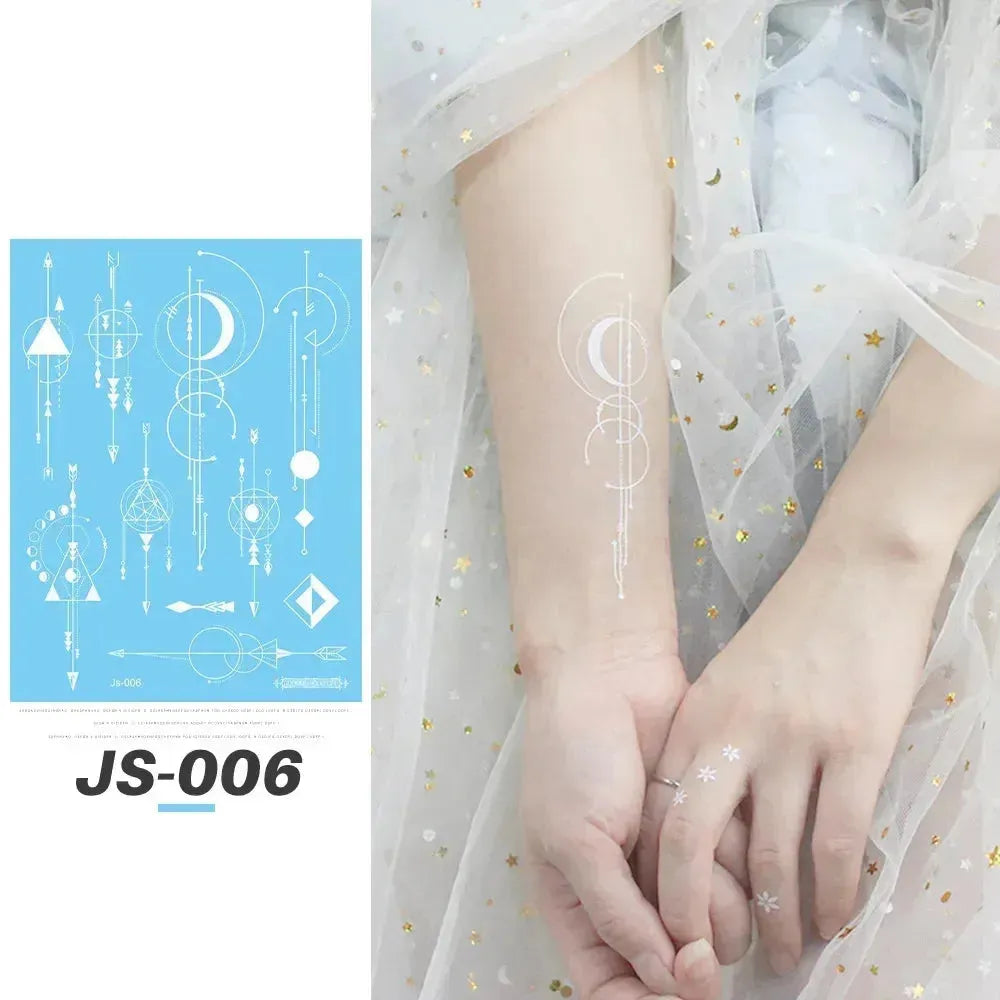 New White Creative Fake Temporary Tattoo Snowflake Start Moon Flower Butterfly Body Art Arm Face Tattoo Makeup Sticker for Women - KawaSocks