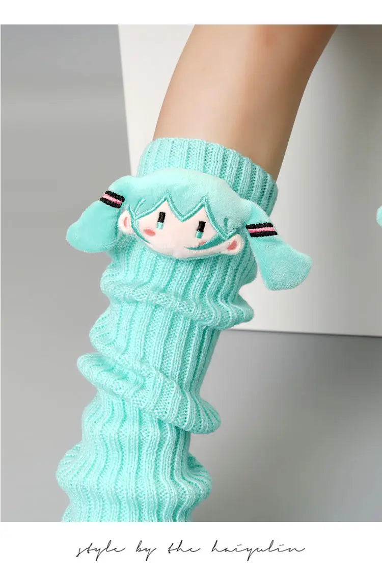 Hatsune Miku Green Knitted Pile Socks Mid-tube Autumn/winter Cute Pink Personality Doll Calf Cover