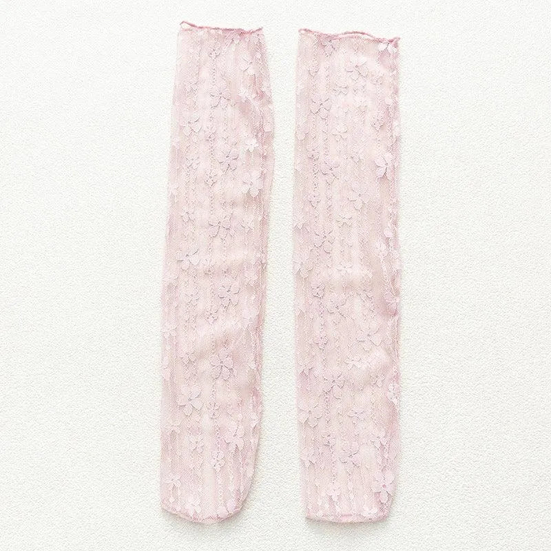 Sheer Crew Socks | Lace Crew Sock With Flower Pattern | Kawaii Outfits - KawaSocks