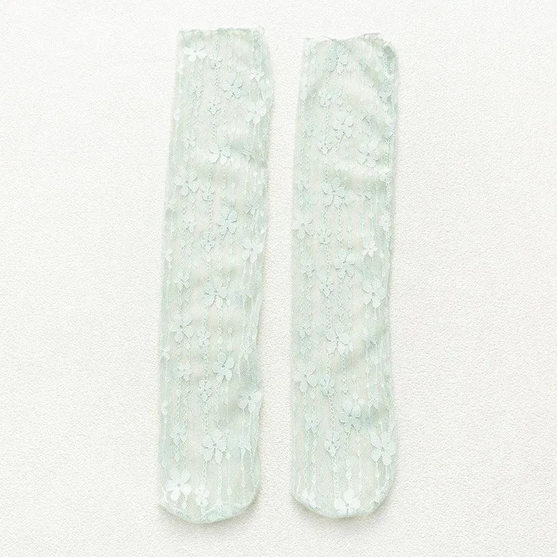 Sheer Crew Socks | Lace Crew Sock With Flower Pattern | Kawaii Outfits - KawaSocks