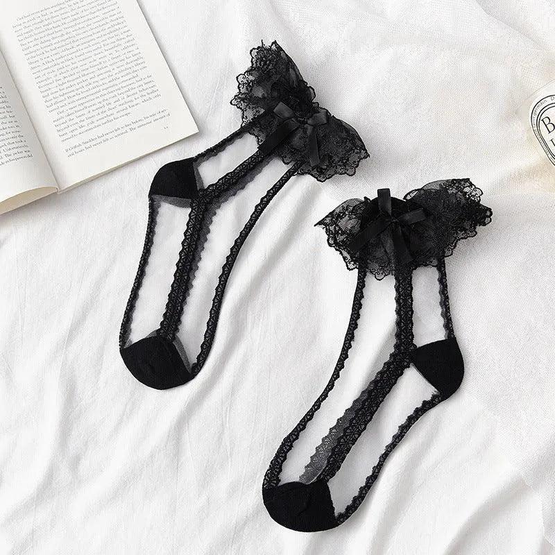 Sheer Crew Socks | Lace Socks with Ruffle | Cute Socks - KawaSocks