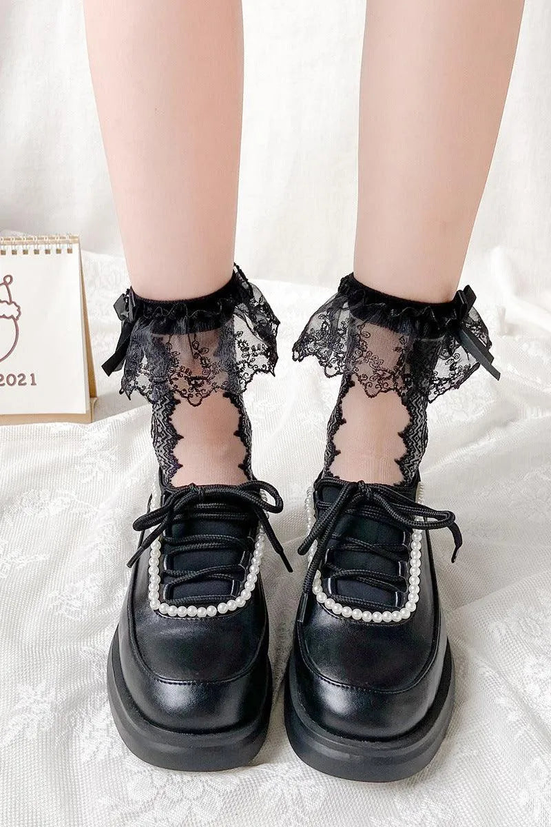 Sheer Crew Socks | Lace Socks with Ruffle | Cute Socks - KawaSocks