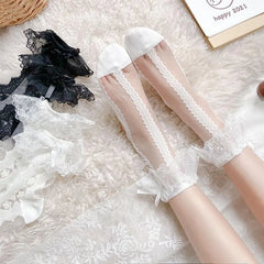 Sheer Crew Socks | Lace Socks with Ruffle | Cute Socks - KawaSocks