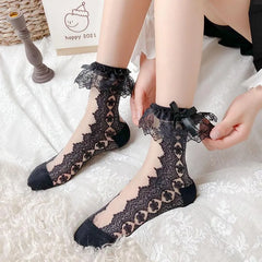 Sheer Crew Socks | Lace Socks with Ruffle | Cute Socks - KawaSocks