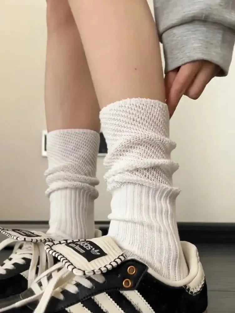 White Solid Color | Loose Socks | Slouch Socks for Women | Cotton Socks - KawaSocks