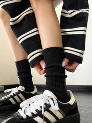 Black Solid Color | Loose Socks | Slouch Socks for Women | Cotton Socks - KawaSocks