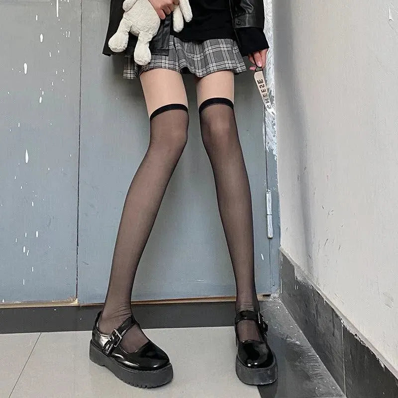 Solid Color Lolita Mesh Thigh High Socks | Cute Socks - KawaSocks