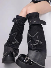 Star Vintage Flared Jeans Denim Leg Warmer | Gothic Punk Outfits - KawaSocks