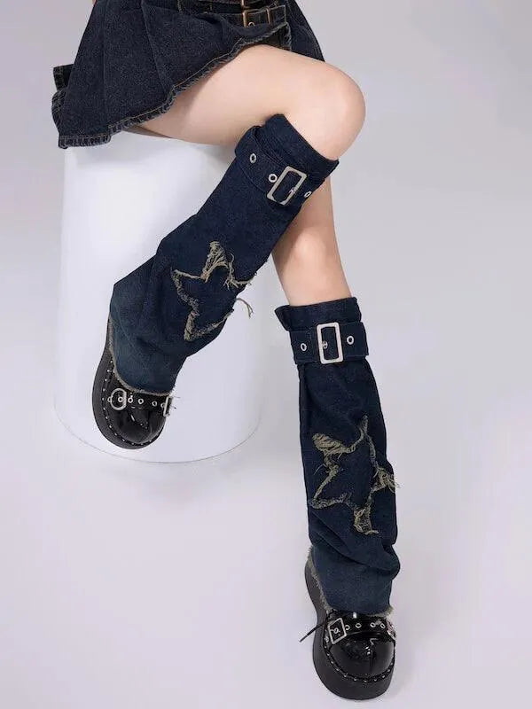 Star Vintage Flared Jeans Denim Leg Warmer | Gothic Punk Outfits - KawaSocks