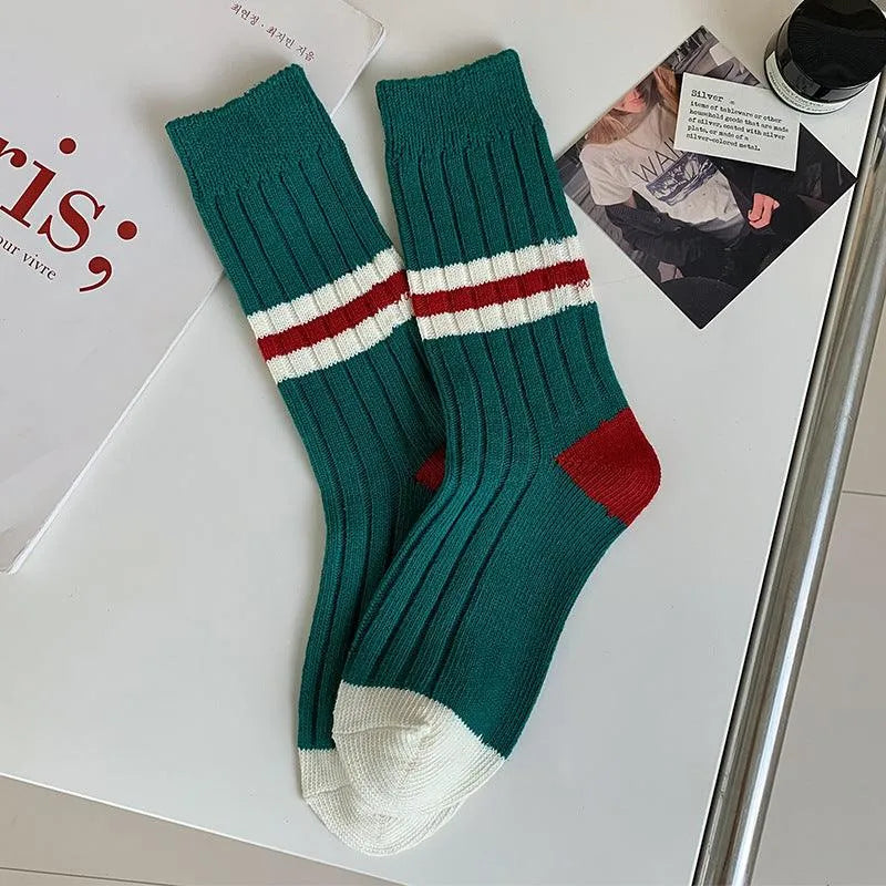 Striped Christmas Crew Socks | Korean Fashion Socks - KawaSocks