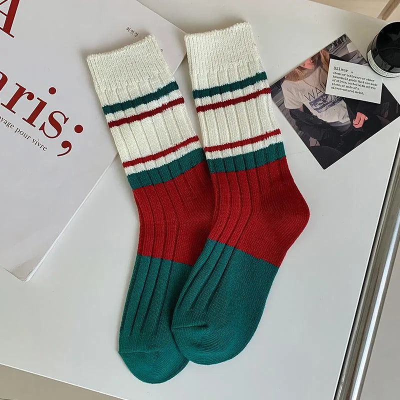 Striped Christmas Crew Socks | Korean Fashion Socks - KawaSocks