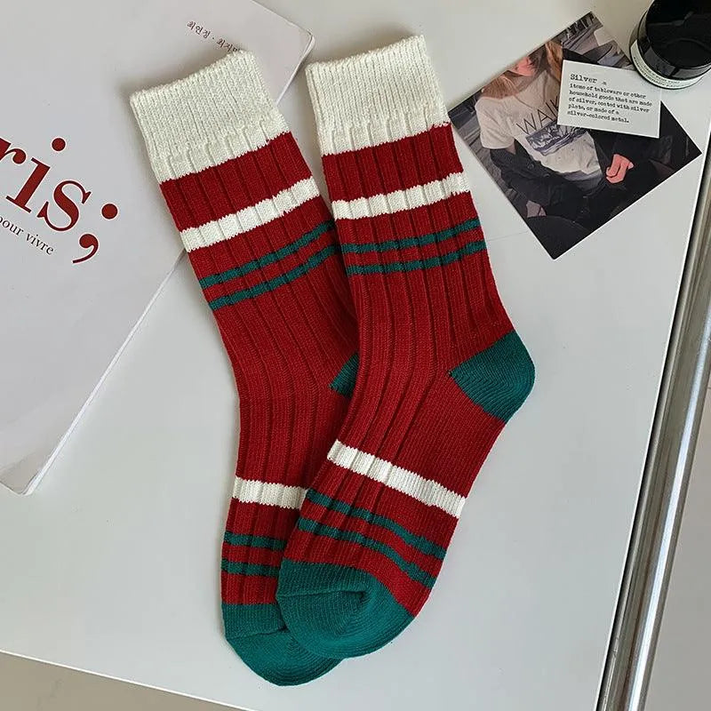 Striped Christmas Crew Socks | Korean Fashion Socks - KawaSocks