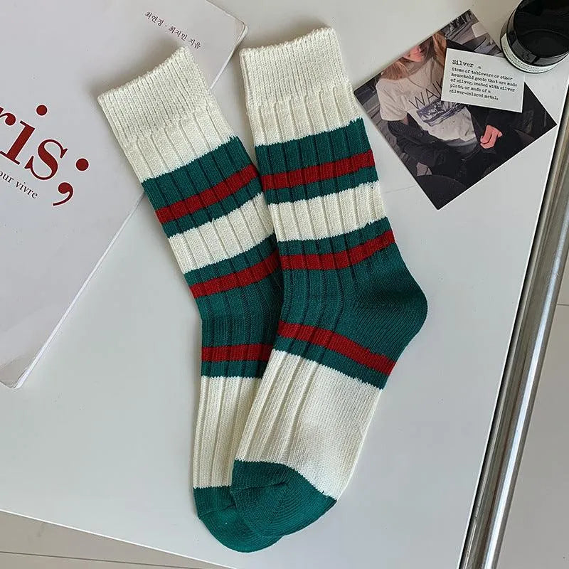 Striped Christmas Crew Socks | Korean Fashion Socks - KawaSocks