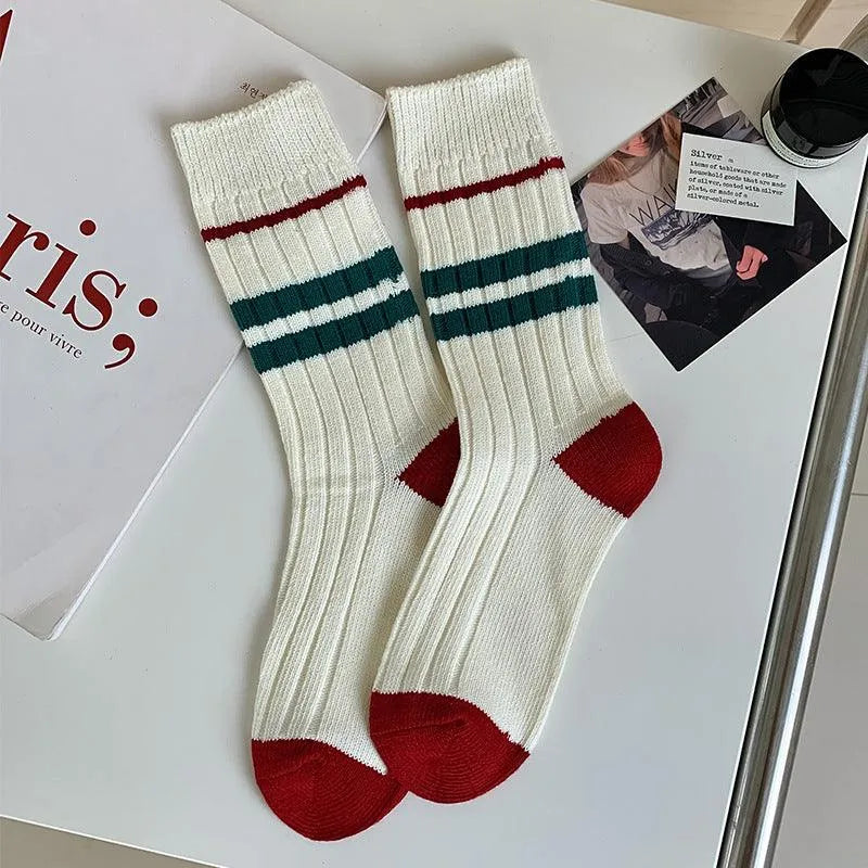 Striped Christmas Crew Socks | Korean Fashion Socks - KawaSocks