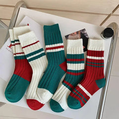 Striped Christmas Crew Socks | Korean Fashion Socks - KawaSocks