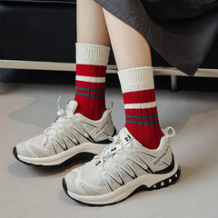 Striped Christmas Crew Socks | Korean Fashion Socks - KawaSocks