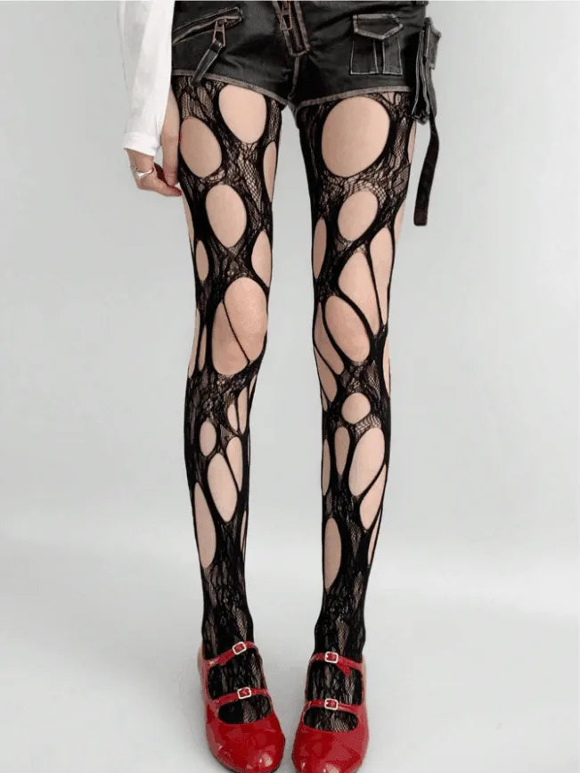 Unique Cut Out Tights | Hollow Out Fishnet Tights | Punk & Gothic Outfits - KawaSocks