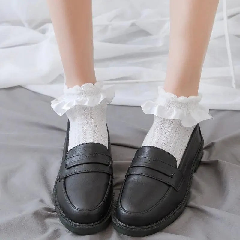 Vintage Lolita Socks | Frilly Ankle Socks with Lace | Kawaii Socks - KawaSocks